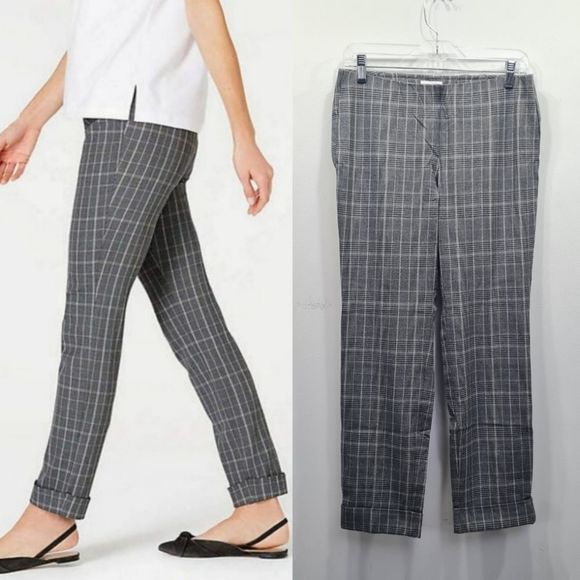 J. Jill Premium Grey Glen Check Plaid Bi-Stretch Elastic Waist Pull-on Pants 6 - Picture 1 of 16